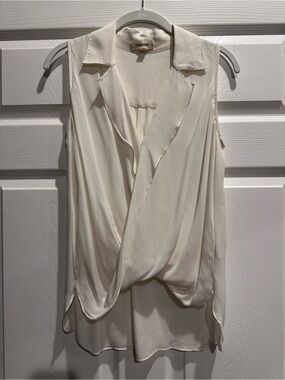 L'AGENCE Ivory Sleeveless Draped Wrap Blouse